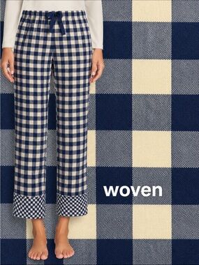 LandsEnd x Draper James Wms Petite 100% Cotton Poplin Gingham Pajama Crop Pants